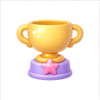 Illustration d'un trophée doré posé sur un socle violet étoilé